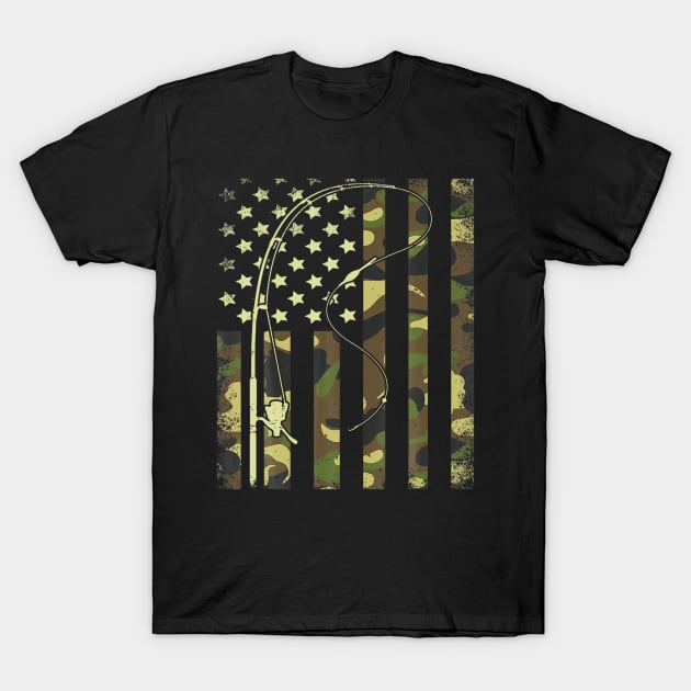 Bass Fishing American Flag Fish Pole Camo Boy Youth Oddler T-Shirt by Danielss